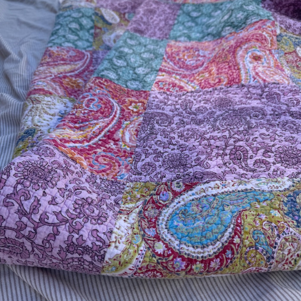 Cynthia Rowley Quilt Set Full Queen Purple Pink Paisley Patchwork 3pc Cotton - Picture 8 of 16
